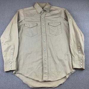 Wrangler Western Snap Shirt Mens 15 34 Khaki Beige Pearl Long Sleeve Regular Fit